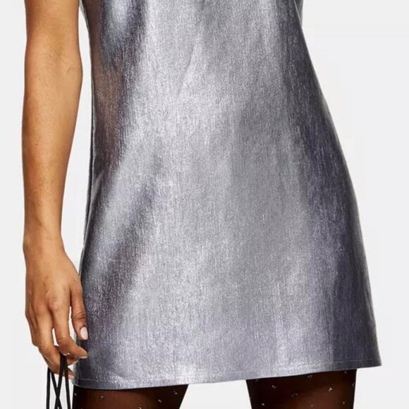 New Topshop Sz 4 Silver Metallic Mini Slip Dress - Picture 4 of 9